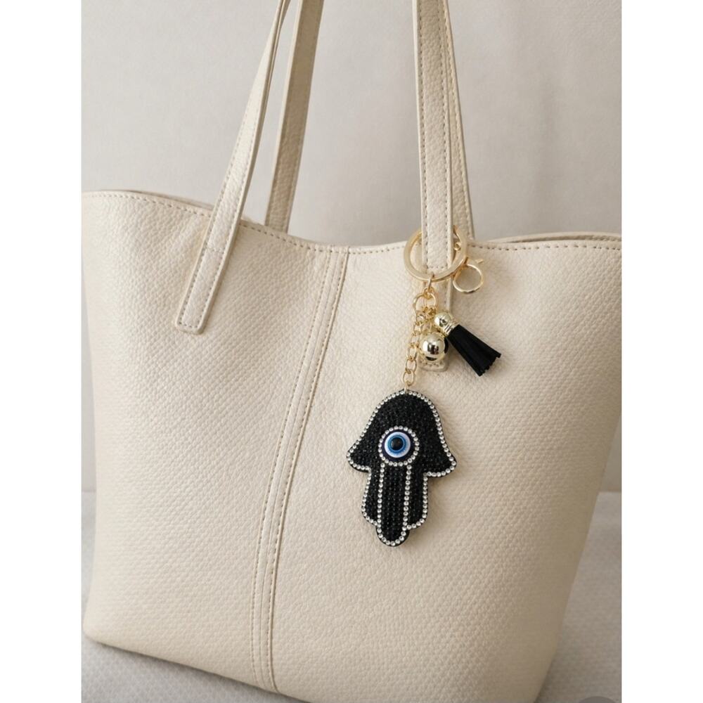 Black Rhinestone Hamsa Evil Eye Hand Bag Charm New